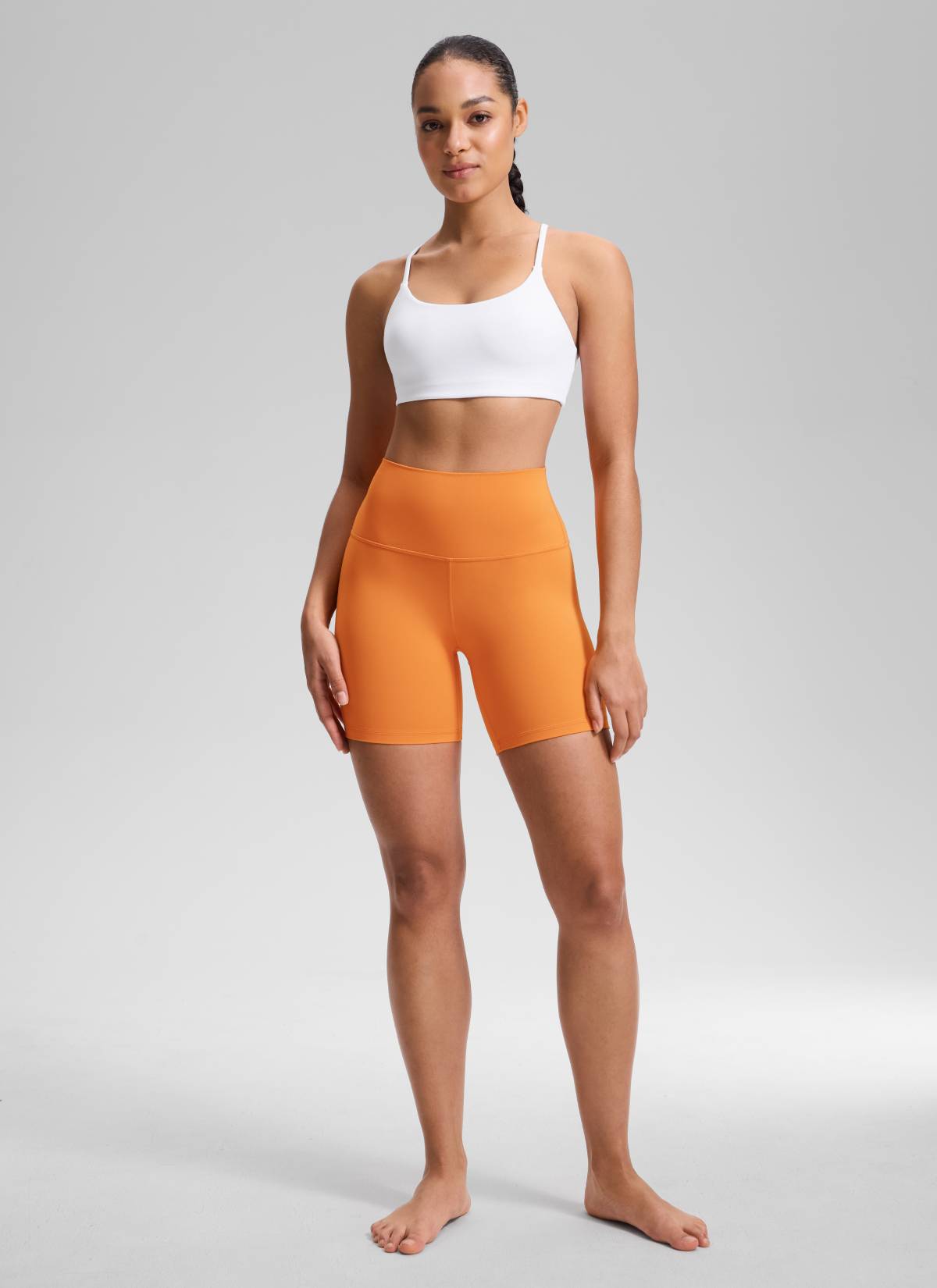 CRZ YOGA Women's Yoga High Rise Biker Shorts Butterluxe Shorts 6'' Tiger Orange