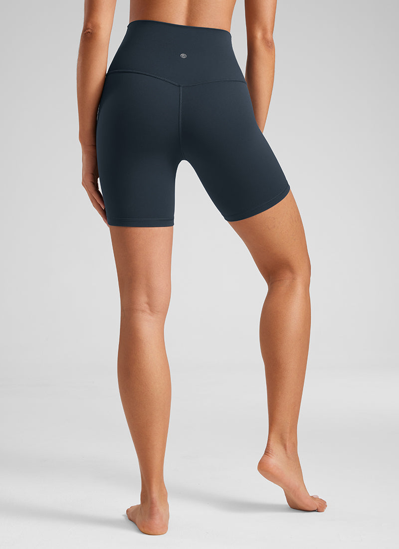 CRZ YOGA Women's Yoga High Rise Biker Shorts Butterluxe Shorts 6'' Deep Purple