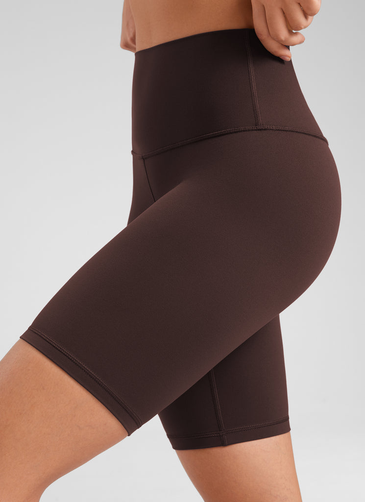 CRZ YOGA Women's Yoga High Rise Butterluxe Long Biker Shorts 8'' Hot Fudge Brown