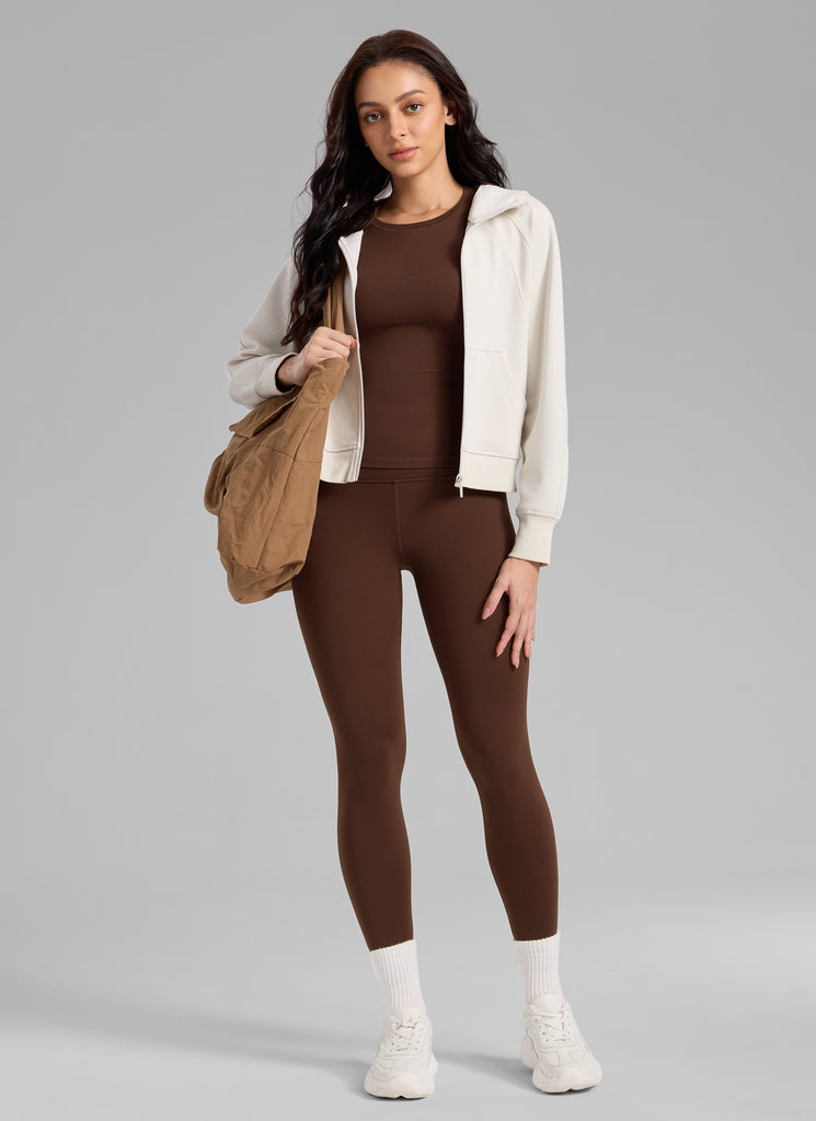 CRZ YOGA Women's Fleece Lined Casual High Rise Legging 28'' Lava Brown