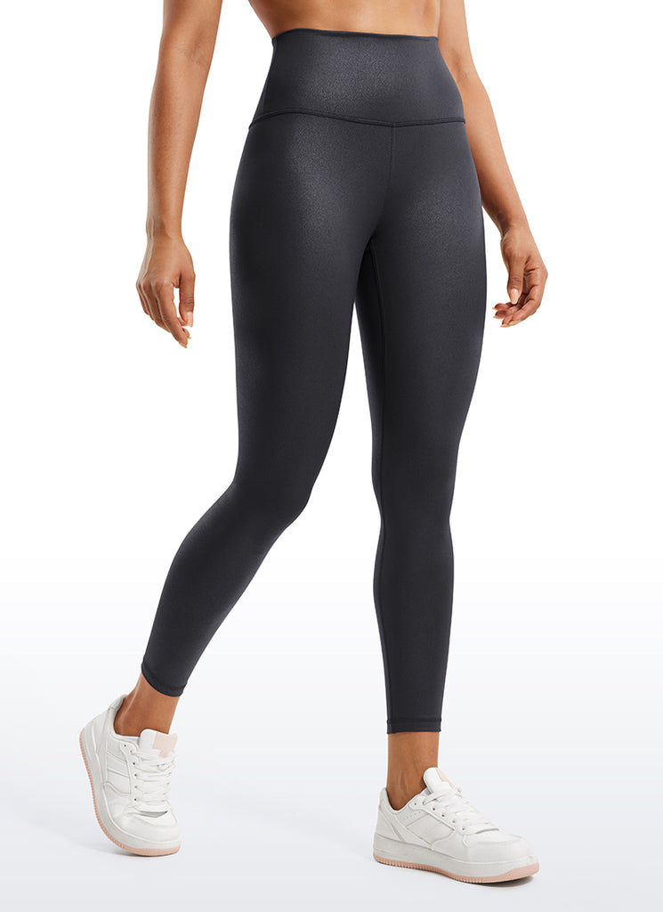 CRZ YOGA Women Butterluxe Matte Faux Leather Leggings 25'' Mysterious Grey Foil Pattern