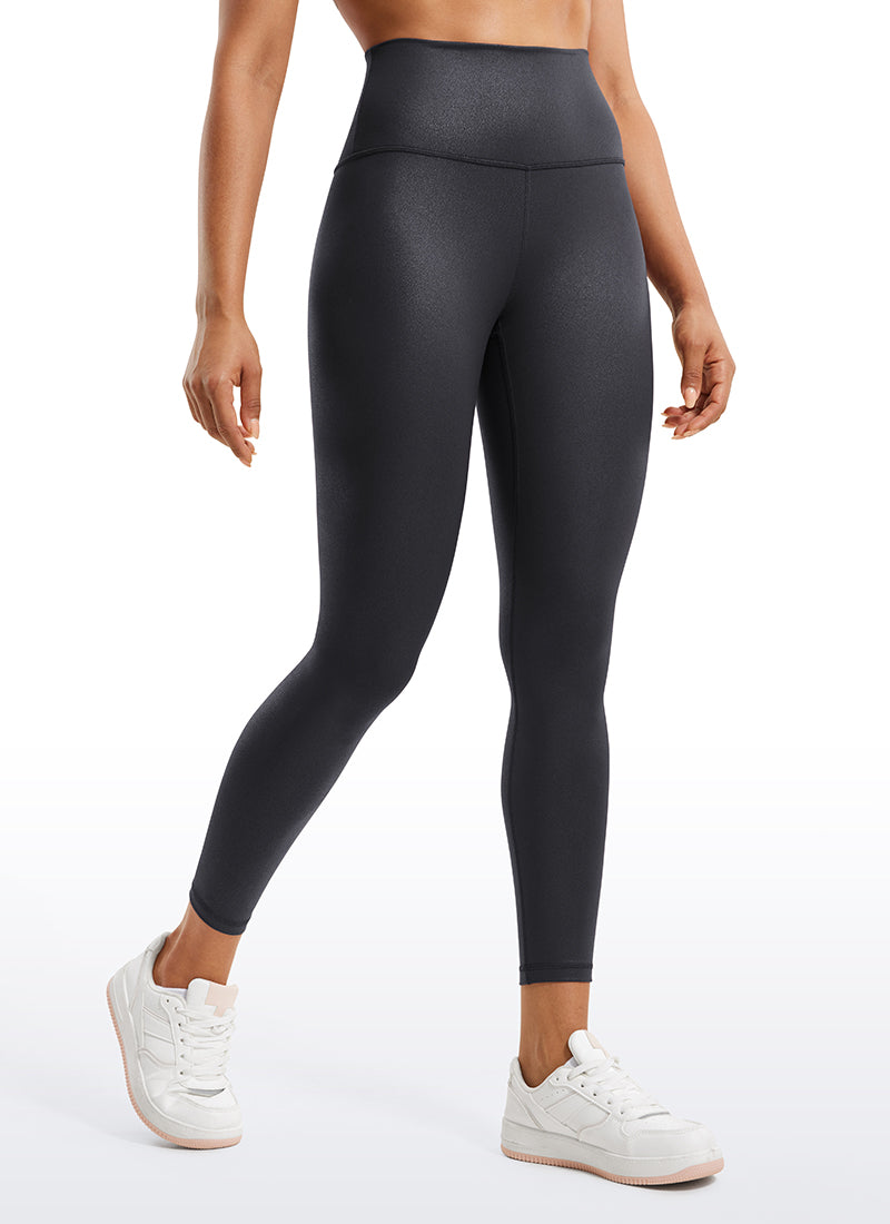 CRZ YOGA Women Butterluxe Matte Faux Leather Leggings 25'' Black Foil Pattern