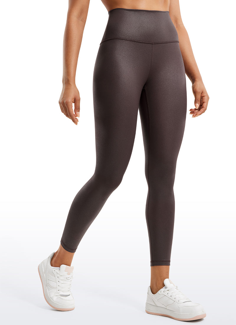 CRZ YOGA Women Butterluxe Matte Faux Leather Leggings 25'' Hot Fudge Brown Foil Pattern