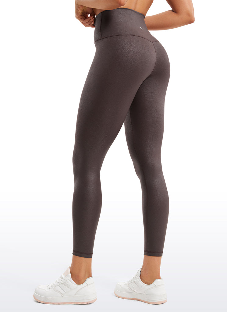 CRZ YOGA Women Butterluxe Matte Faux Leather Leggings 25'' Hot Fudge Brown Foil Pattern