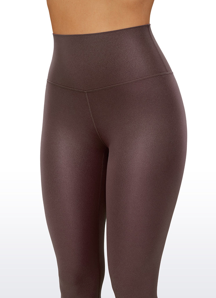 CRZ YOGA Women Butterluxe Matte Faux Leather Leggings 28' Taupe Classic Pattern