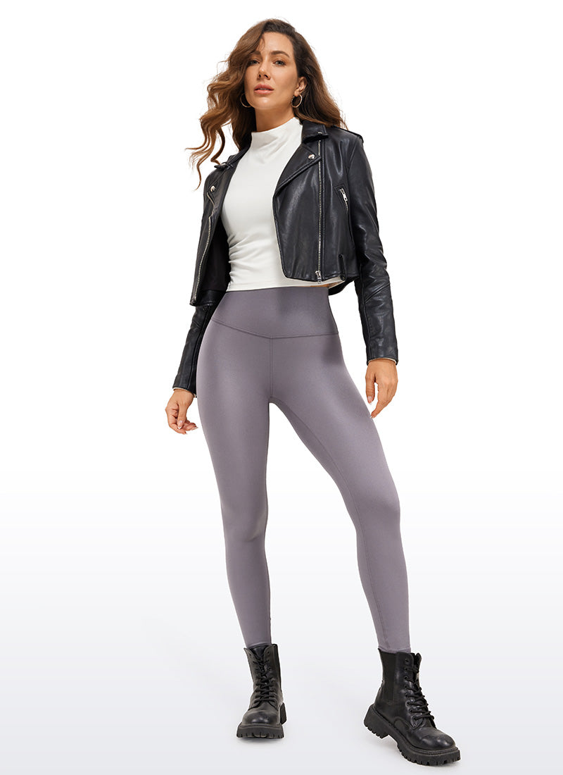 CRZ YOGA Women Butterluxe Matte Faux Leather Leggings 25'' Magenta Purple Classic Pattern