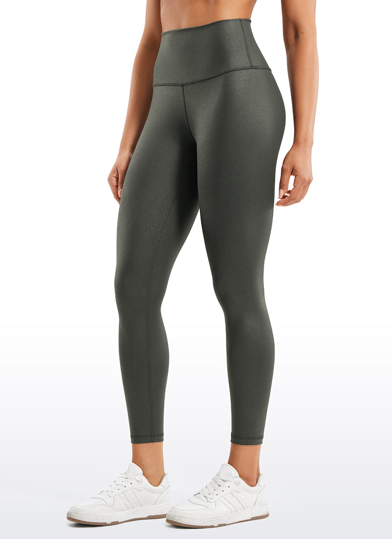 CRZ YOGA Women Butterluxe Matte Faux Leather Leggings 25'' Hot Fudge Brown Foil Pattern