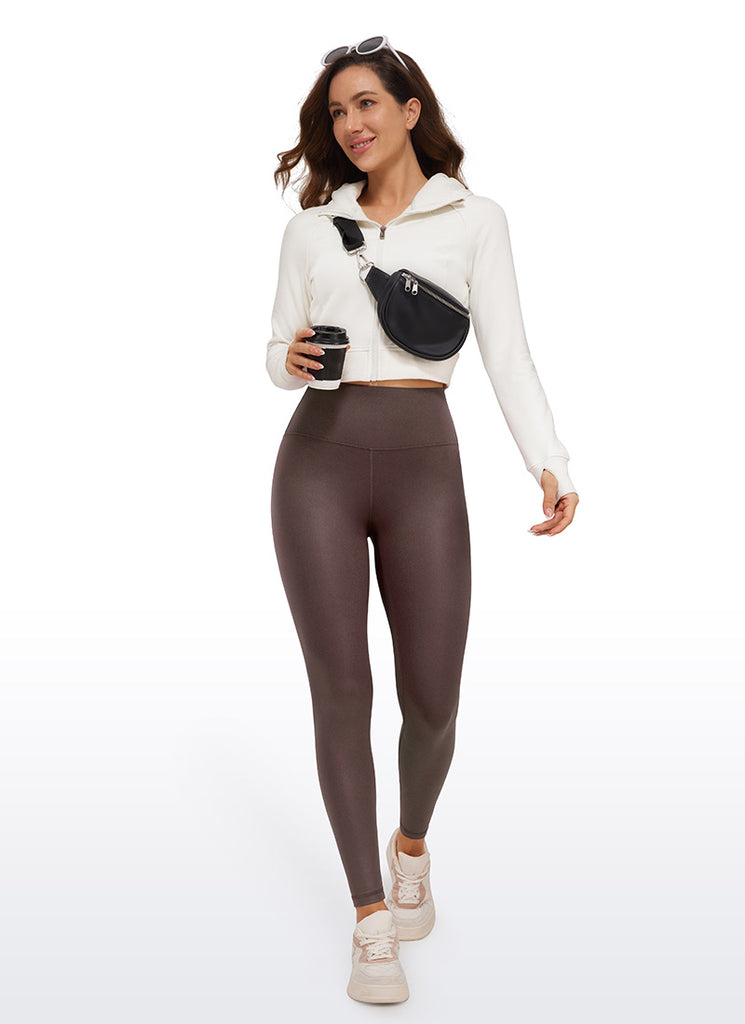 CRZ YOGA Women Butterluxe Matte Faux Leather Leggings 28' Taupe Classic Pattern