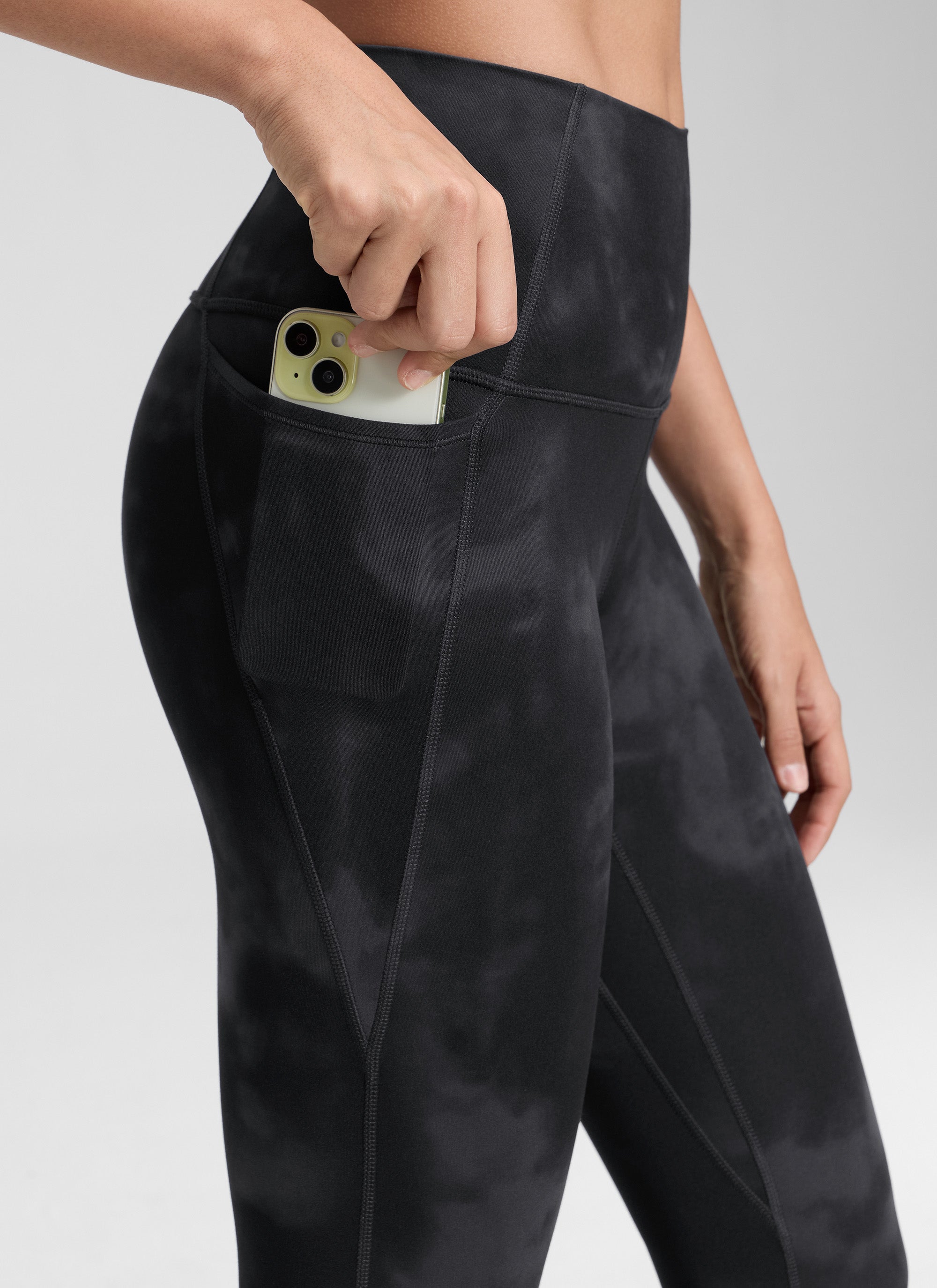 CRZ YOGA Women's Yoga Lounge High Rise Butterluxe Pocket Leggings 25'' Black Tie Dye Flowers