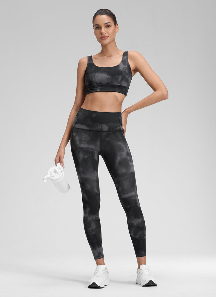 CRZ YOGA Women's Yoga Lounge High Rise Butterluxe Pocket Leggings 25'' Grey Tie Dye Flowers