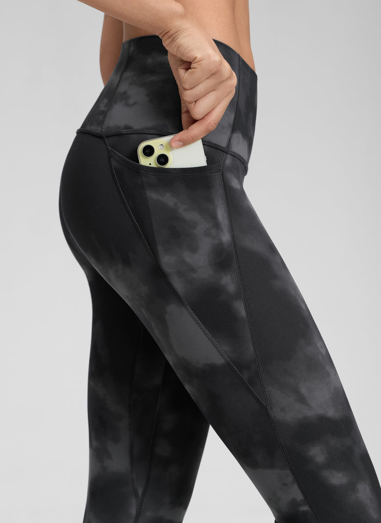 CRZ YOGA Women's Yoga Lounge High Rise Butterluxe Pocket Leggings 25'' Grey Tie Dye Flowers