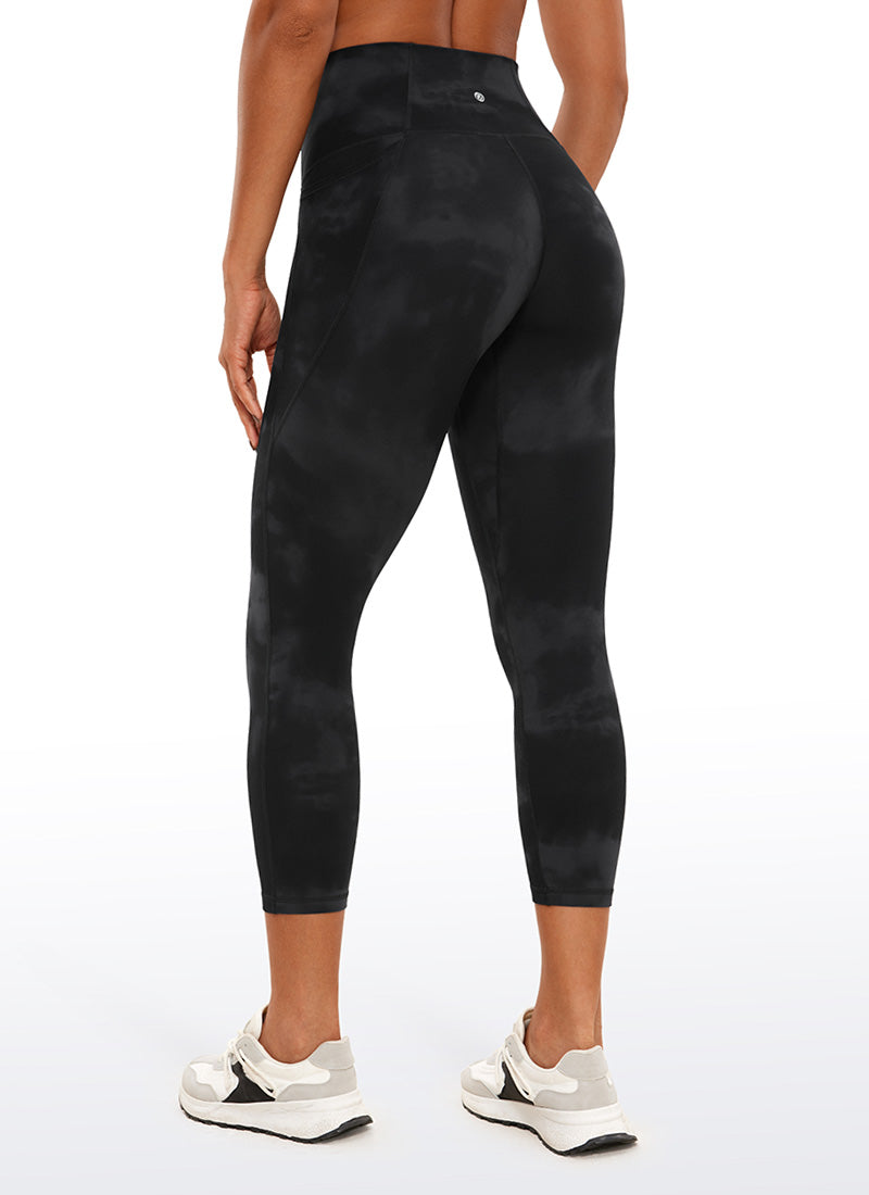 CRZ YOGA Womens Butterluxe High Waist Pockets Capri Leggings 23'' Black Tie Dye Flowers