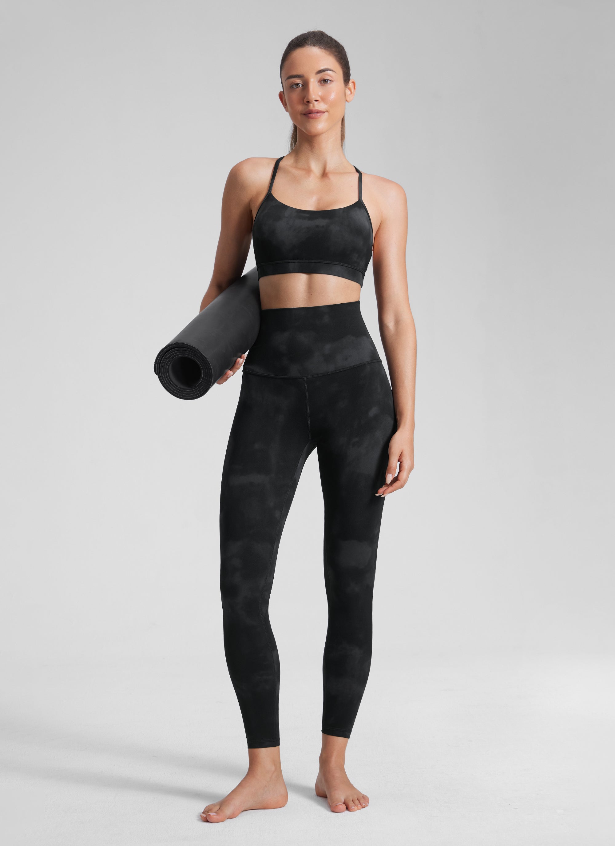 CRZ YOGA Women's Lounge Super High Rise Butterluxe Yoga Leggings 25'' Black Tie Dye Flowers