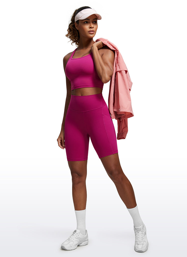 CRZ YOGA Women's Yoga High Rise Biker Butterluxe Pockets Shorts 8'' Grey Sage