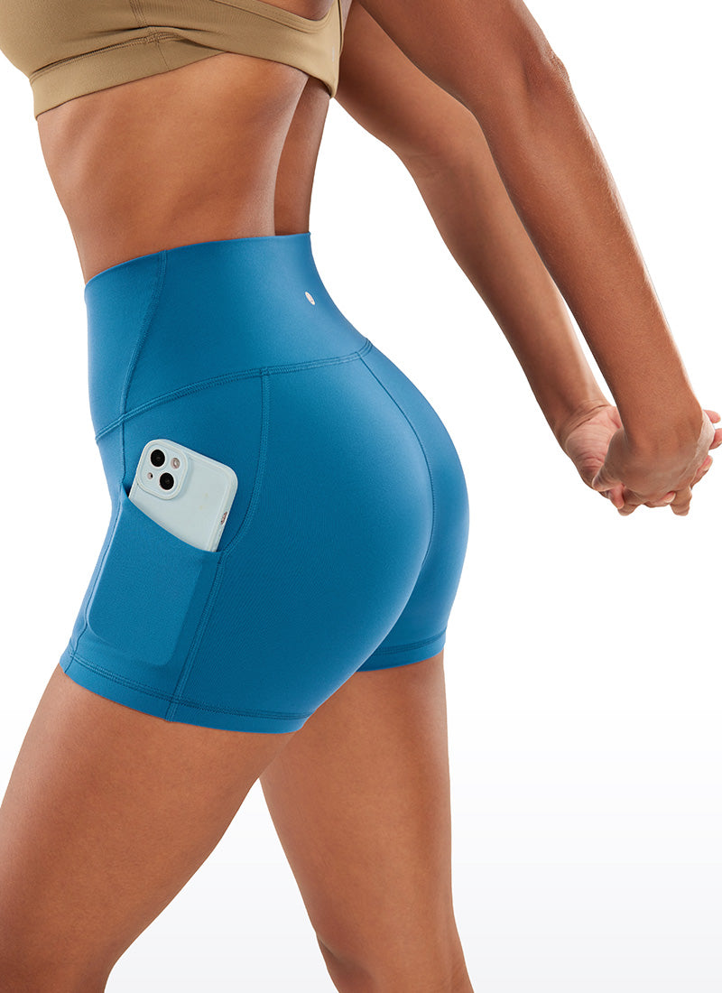 CRZ YOGA Women's Yoga High Rise Biker Butterluxe Pockets Shorts 3'' Super-sonic Blue