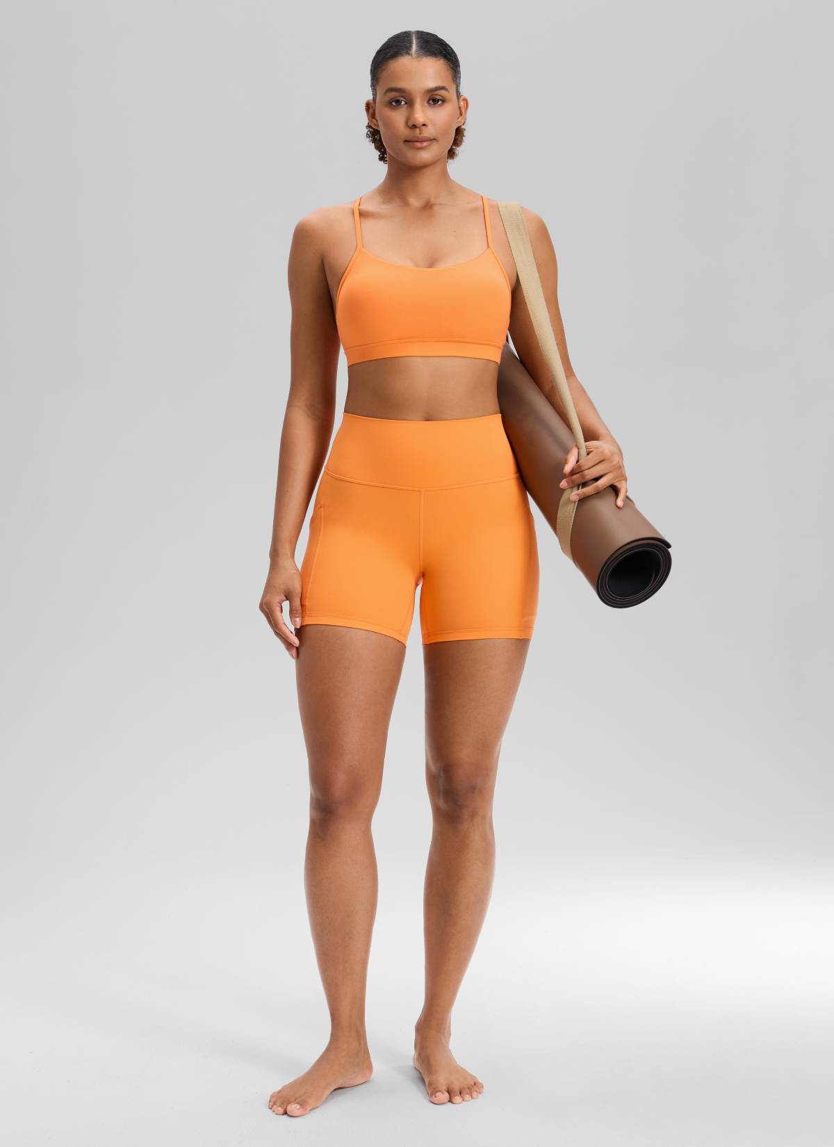 CRZ YOGA Women's Yoga High Rise Biker Butterluxe Pockets Shorts 5'' Tiger Orange