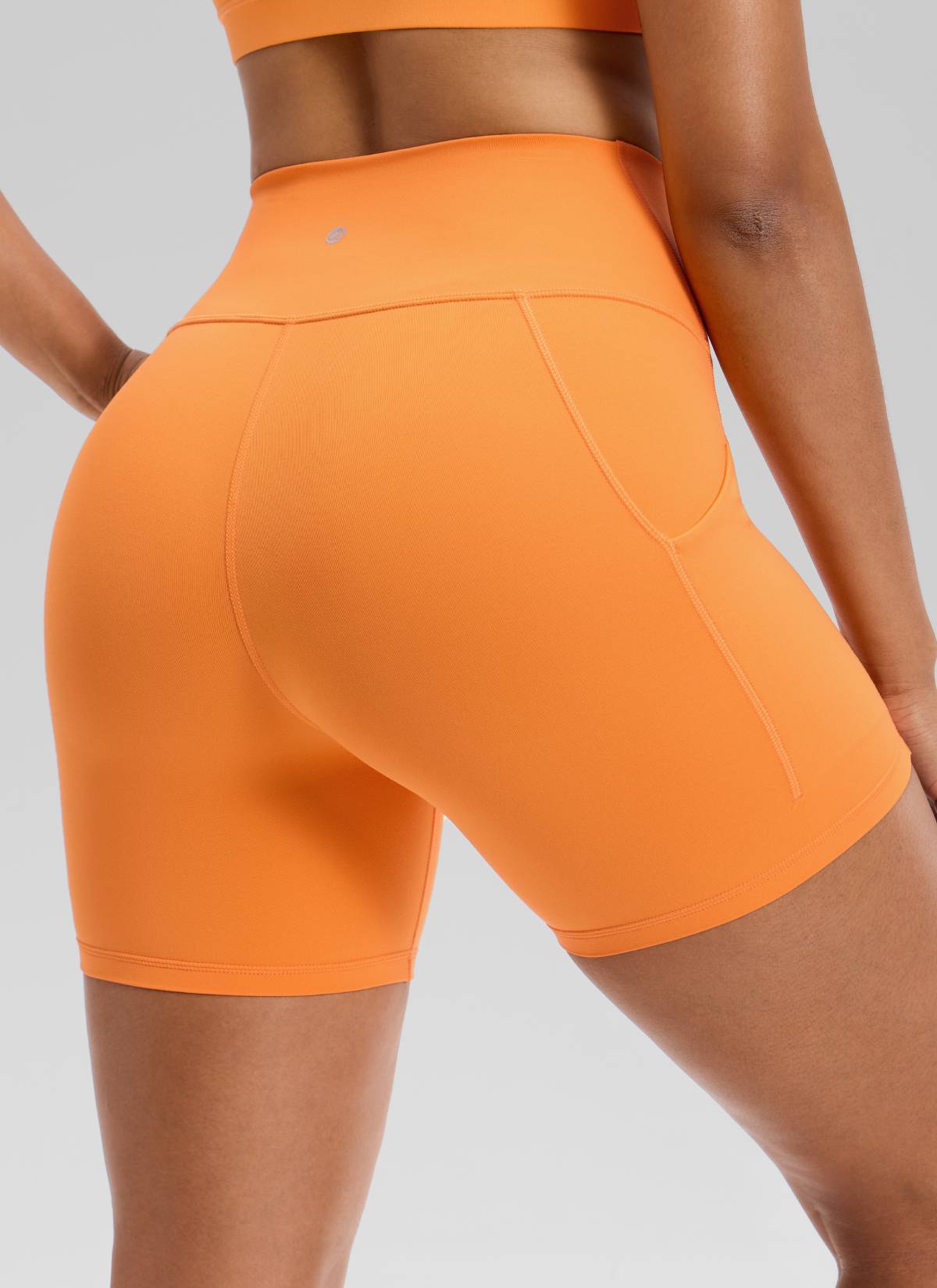 CRZ YOGA Women's Yoga High Rise Biker Butterluxe Pockets Shorts 5'' Tiger Orange