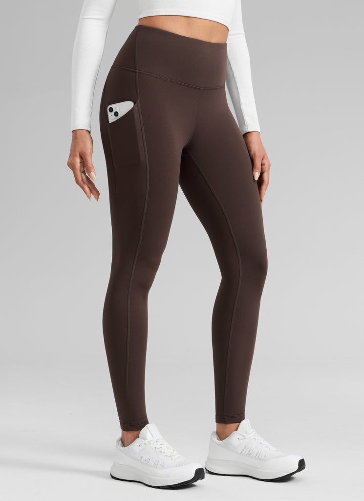 CRZ YOGA Women's Water-resistant Fleece Lined Pocket Leggings 28" Hot Fudge Brown