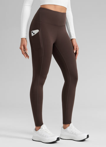 CRZ YOGA Women's Water-resistant Fleece Lined Pocket Leggings 28" Hot Fudge Brown