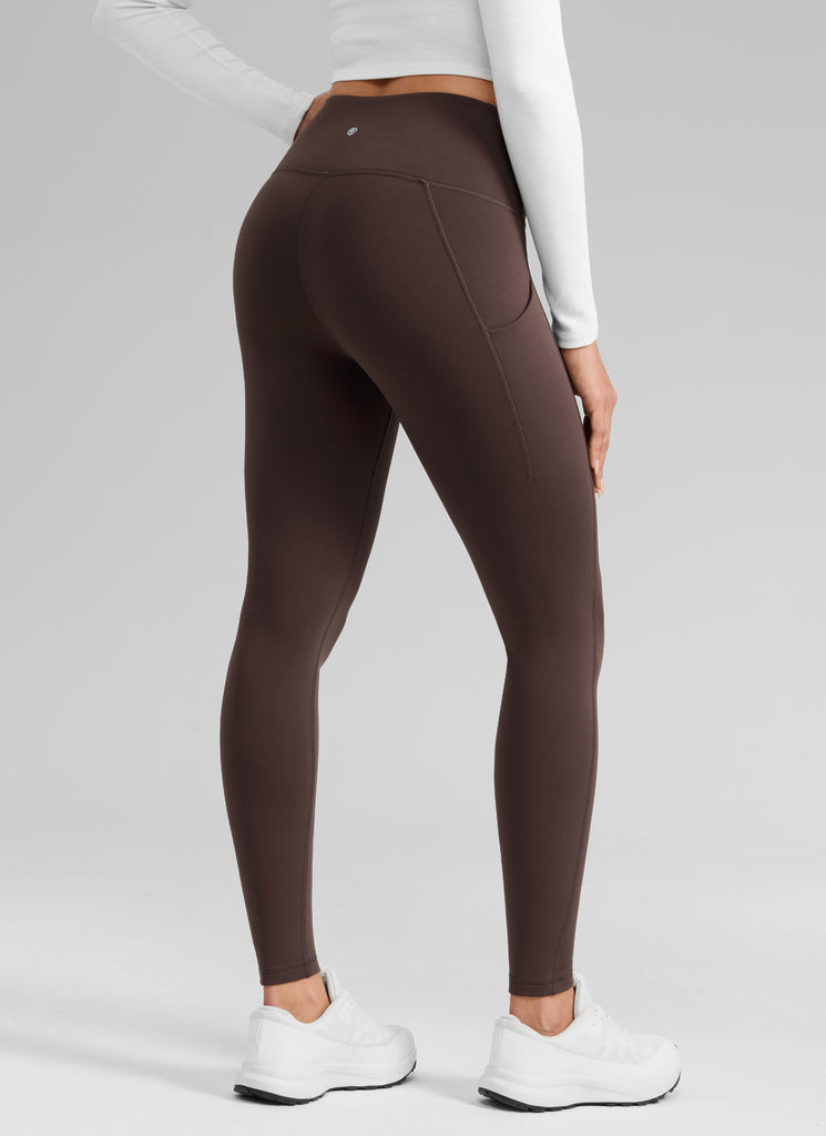 CRZ YOGA Women's Water-resistant Fleece Lined Pocket Leggings 28" Hot Fudge Brown