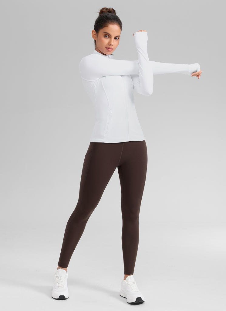 CRZ YOGA Women's Water-resistant Fleece Lined Pocket Leggings 28" Hot Fudge Brown