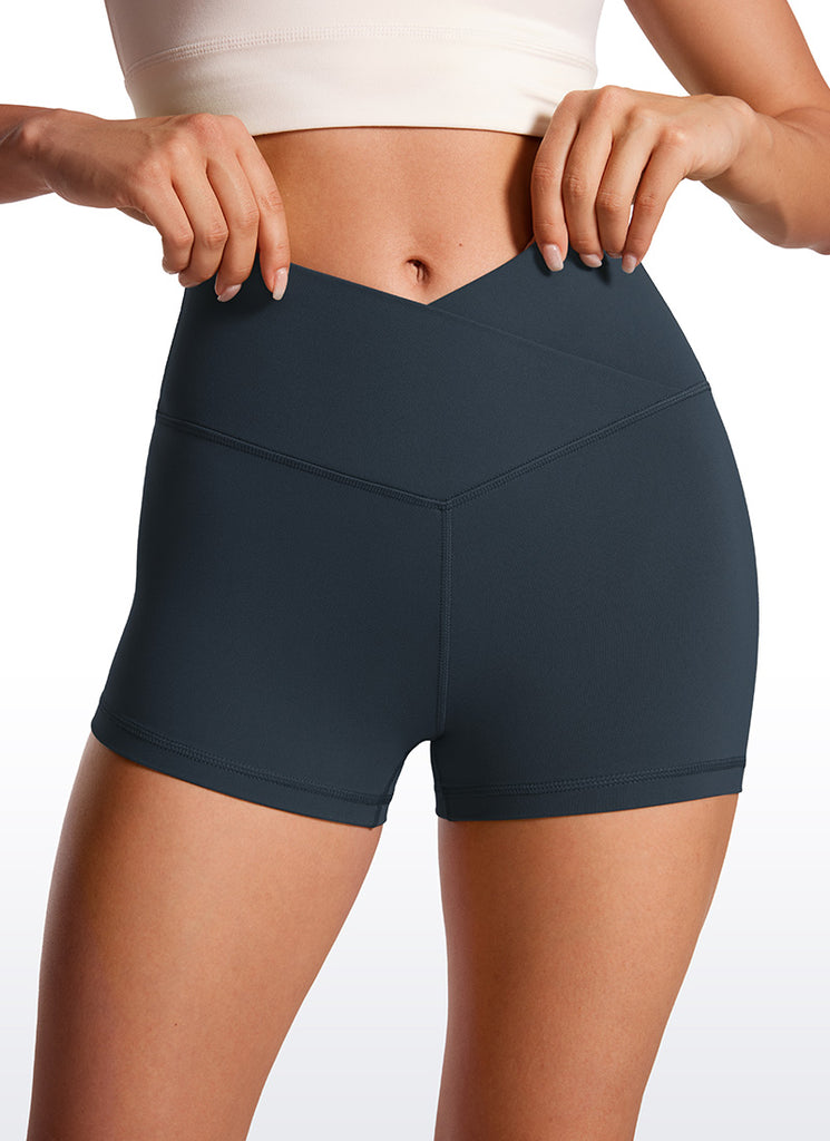 CRZ YOGA Women's High Rise Butterluxe V Cross Waist Biker Shorts 3'' Black