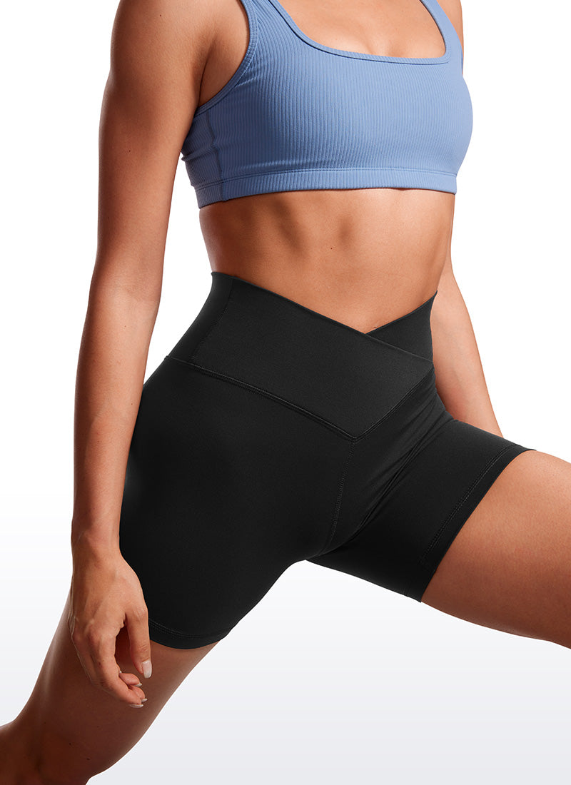 CRZ YOGA Women's High Rise Butterluxe V Cross Waist Biker Shorts 5'' Deep Purple