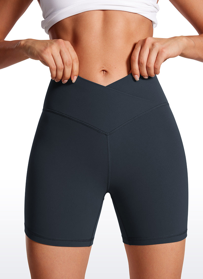CRZ YOGA Women's High Rise Butterluxe V Cross Waist Biker Shorts 5'' Black