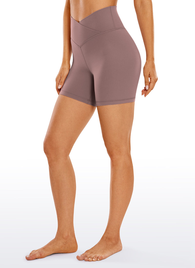 CRZ YOGA Women's High Rise Butterluxe V Cross Waist Biker Shorts 5'' Black