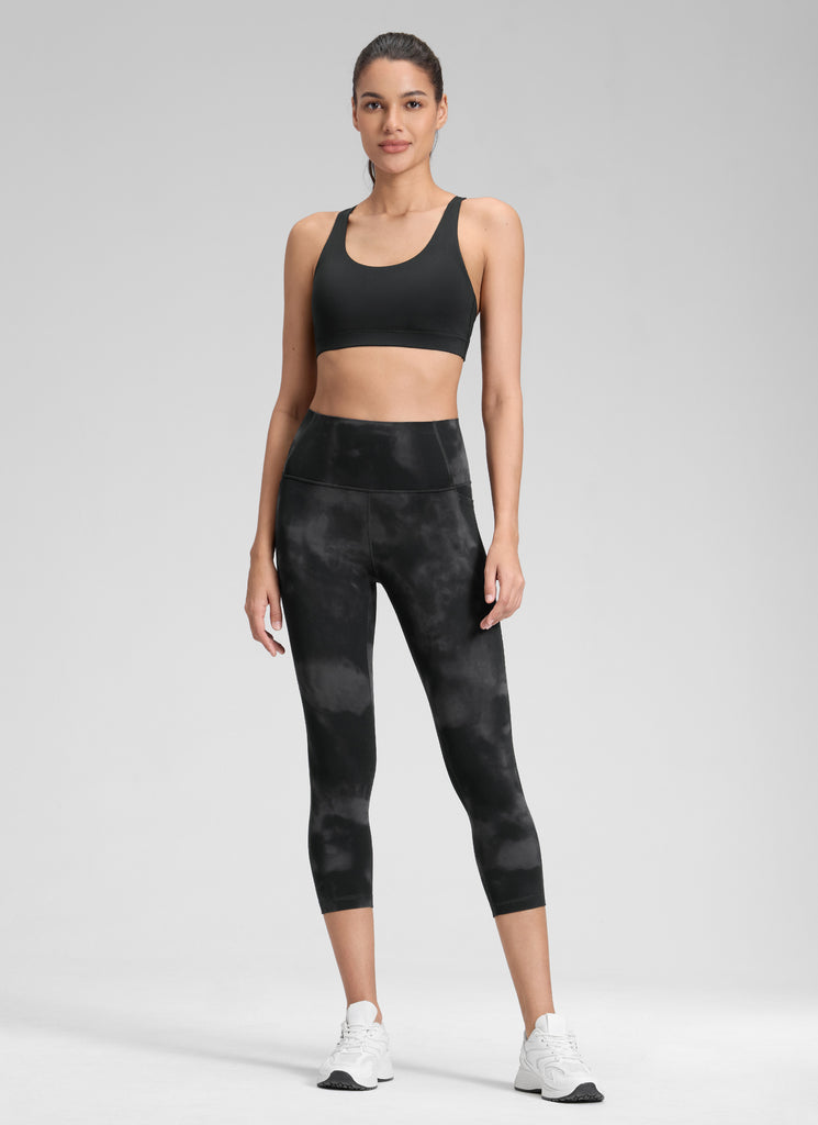 CRZ YOGA Women's Yoga High Rise Butterluxe Capri with Pockets 21'' Black Tie Dye Flowers