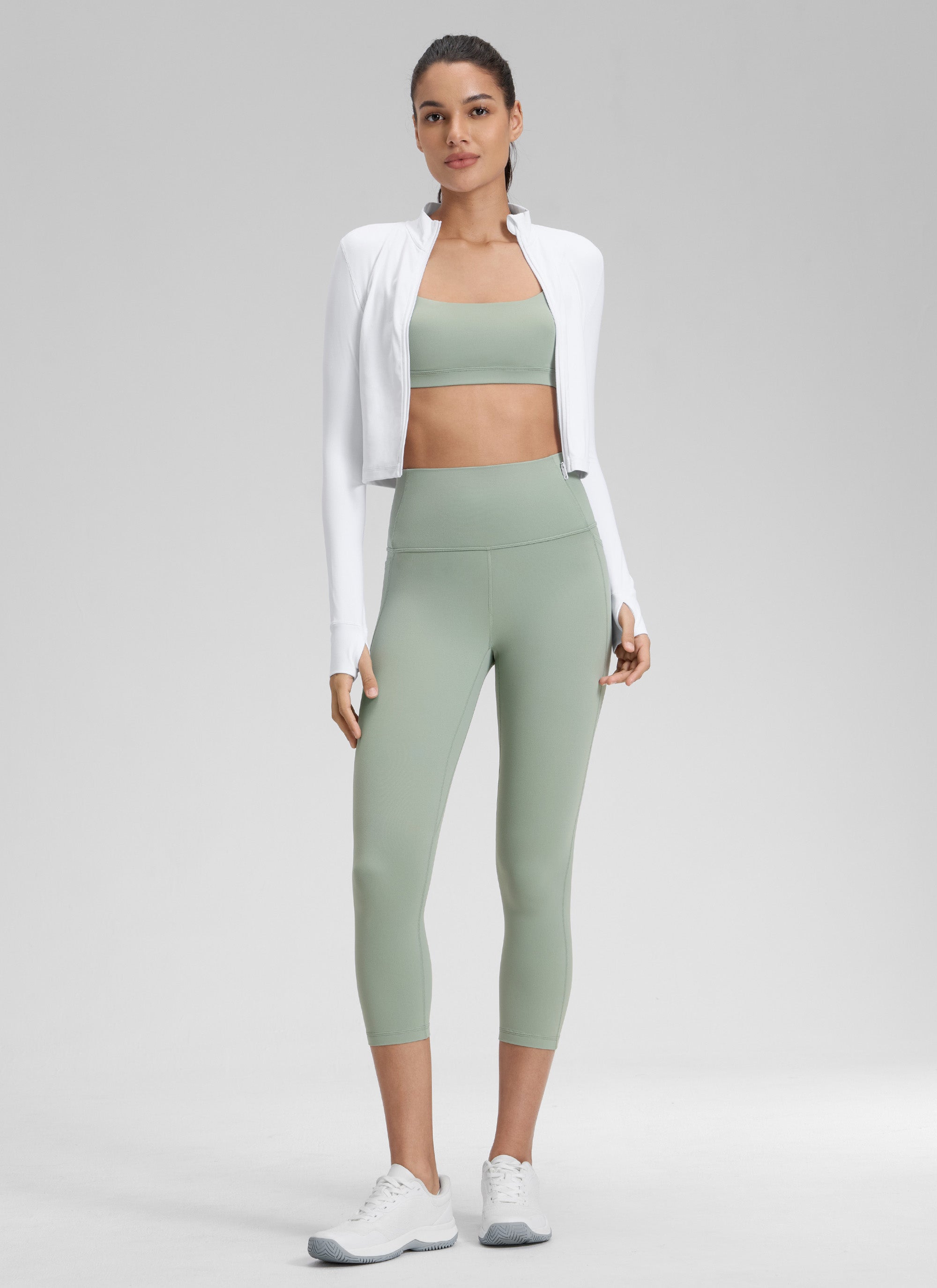 CRZ YOGA Women's Yoga High Rise Butterluxe Capri with Pockets 21'' Green Palm Court