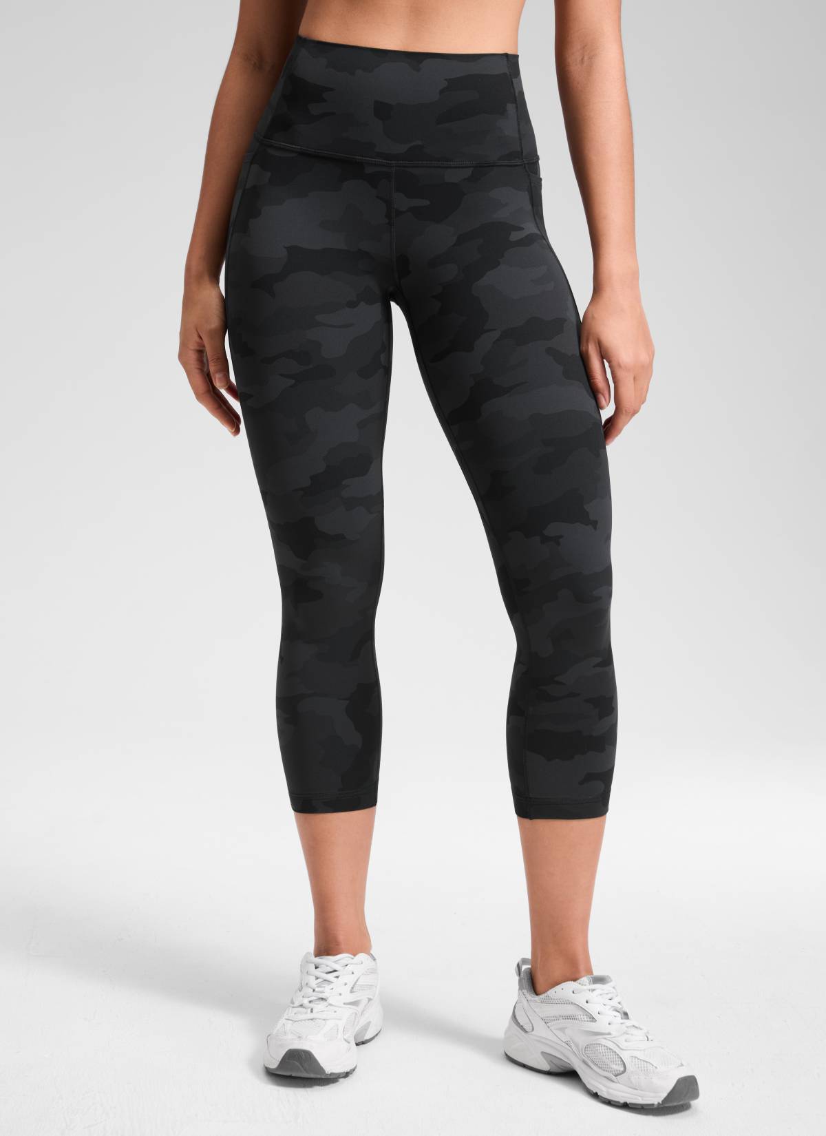 CRZ YOGA Women's Yoga High Rise Butterluxe Capri with Pockets 21'' Dark Grey Camouflage 2