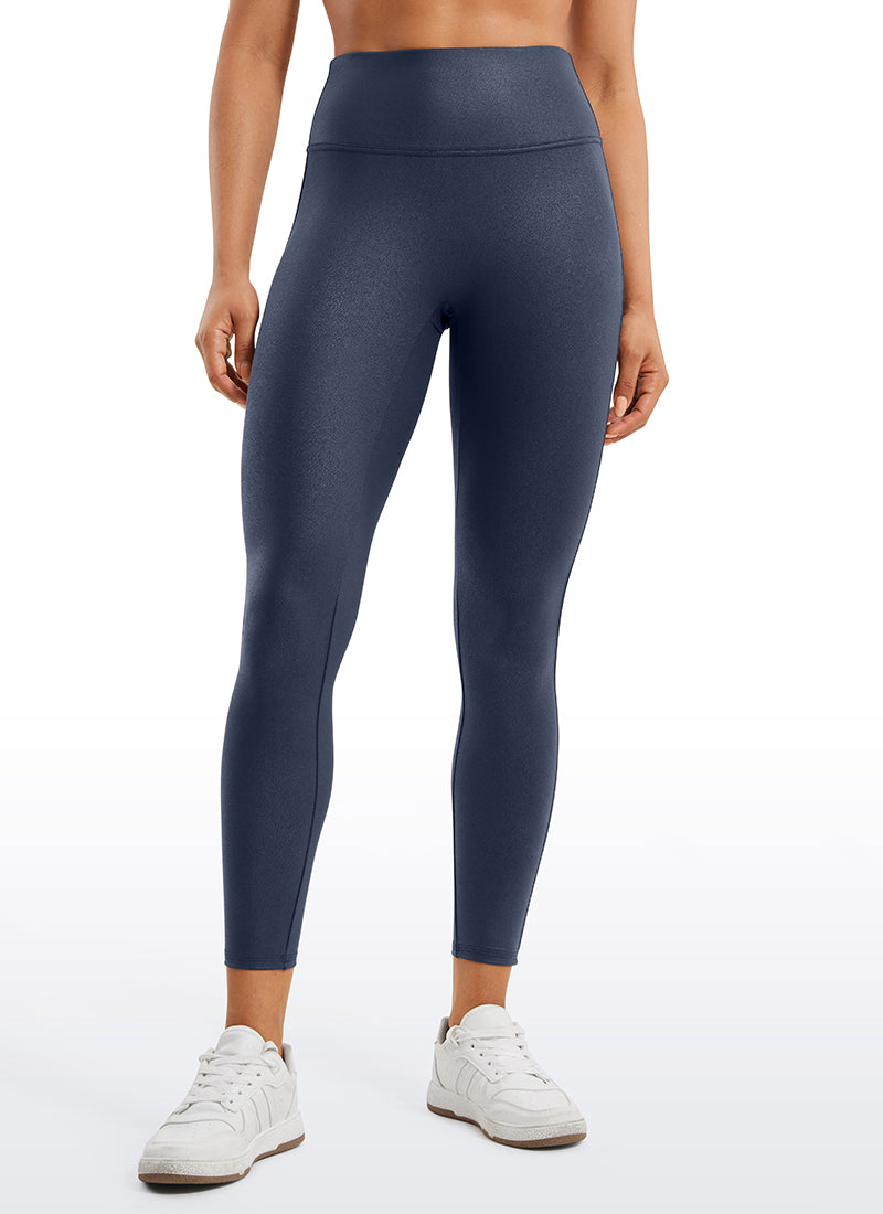 CRZ YOGA Women Butterluxe Matte Faux Leather No Front Seam Leggings 25'' Black Foil Pattern