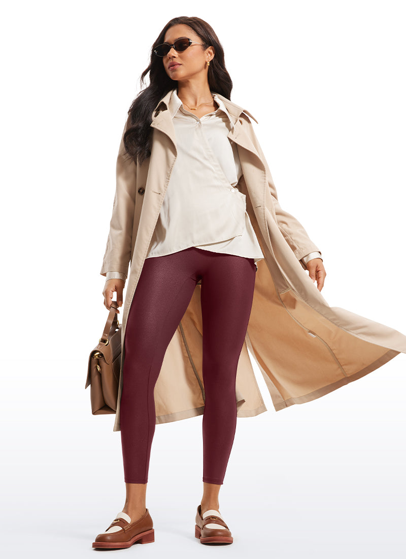 CRZ YOGA Women Butterluxe Matte Faux Leather No Front Seam Leggings 25'' Real Navy Foil Pattern