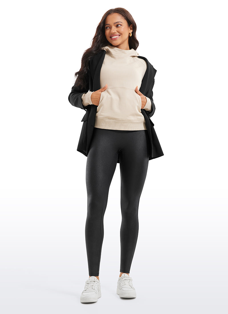 CRZ YOGA Women Butterluxe Matte Faux Leather No Front Seam Leggings 28'' Black Foil Pattern