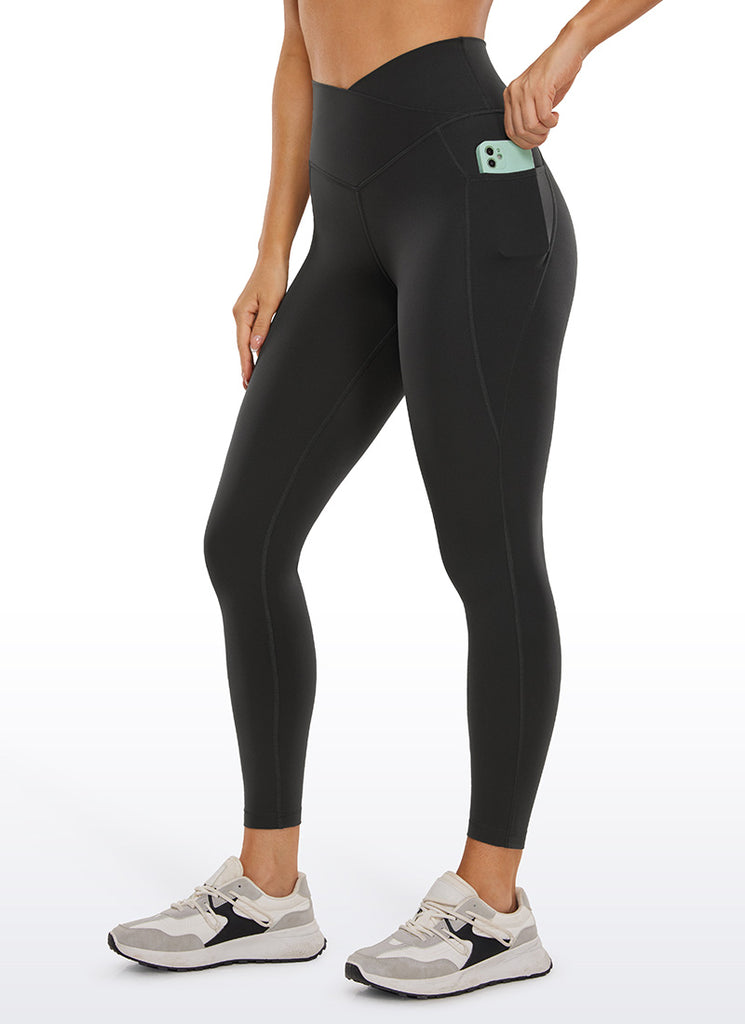 CRZ YOGA Butterluxe Womens Crossover Waist Leggings with Pockets 25" Sparkle Blue