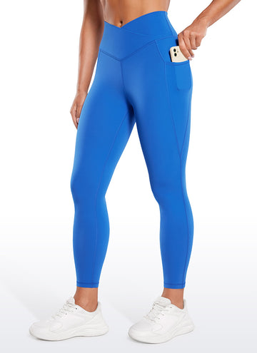 CRZ YOGA Butterluxe Womens Crossover Waist Leggings with Pockets 25" Sparkle Blue