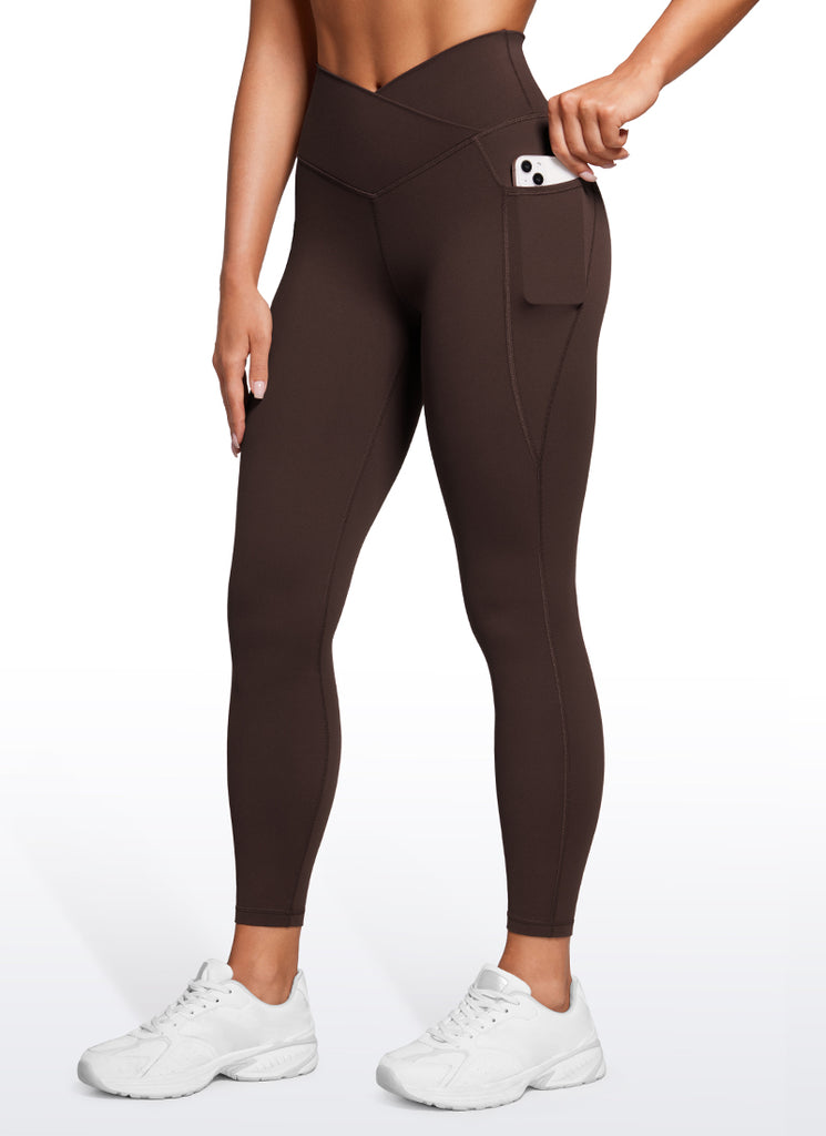 CRZ YOGA Butterluxe Womens Crossover Waist Leggings with Pockets 25" Black