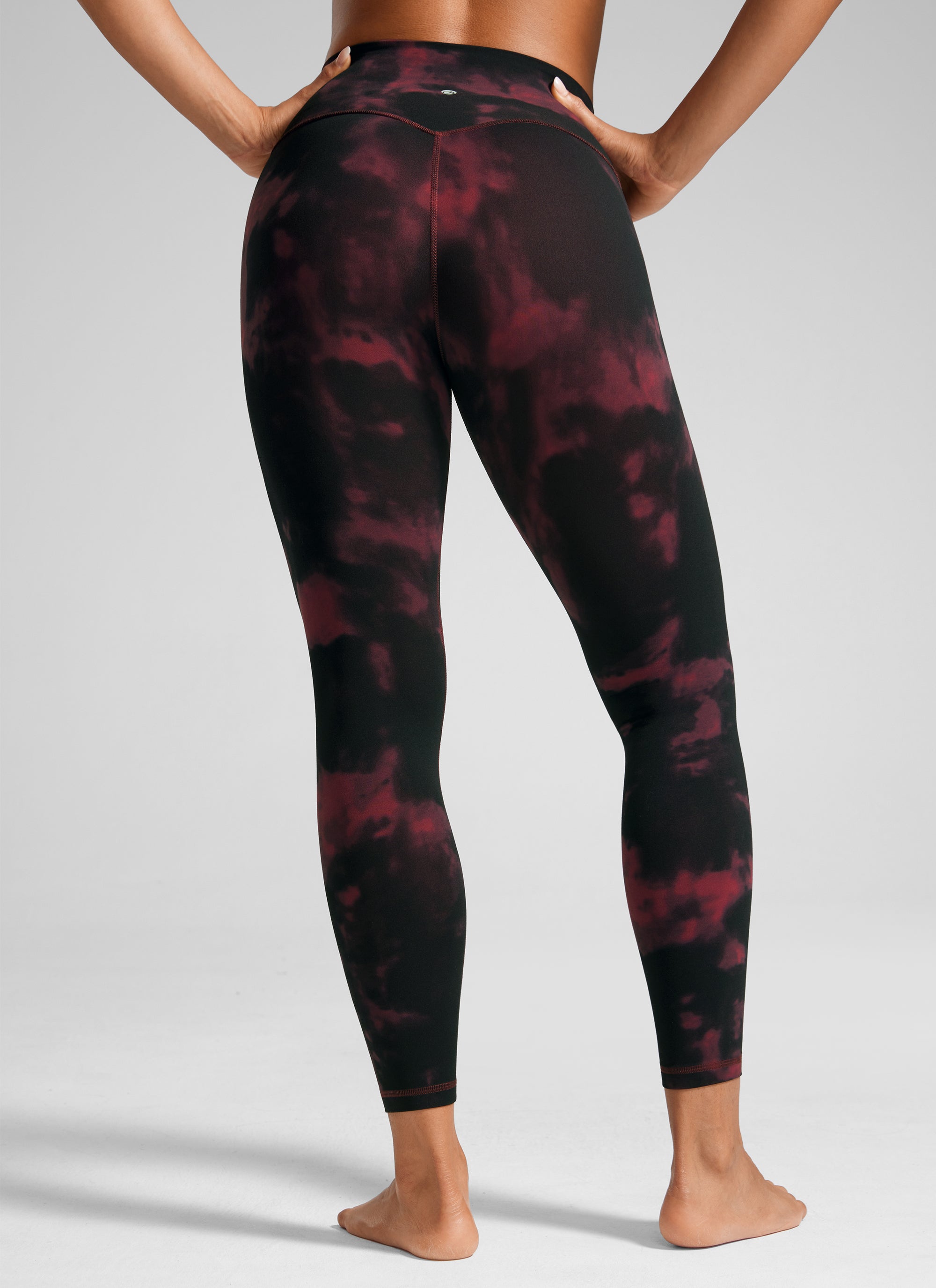 CRZ YOGA Women's Workout High Rise Butterlift Yoga Leggings 25'' Burgundy Tie Dye Flowers