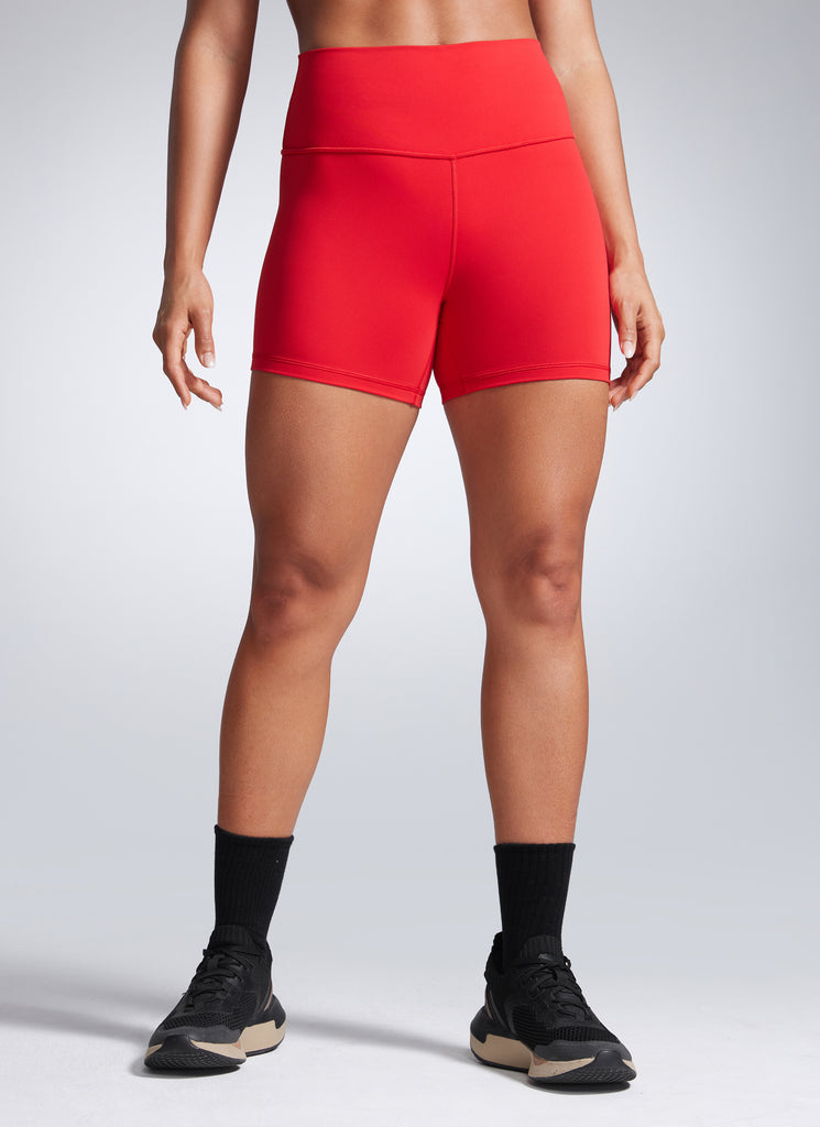 CRZ YOGA Women's Workout High Rise Biker Shorts Butterbreeze Shorts 4'' Deep Red