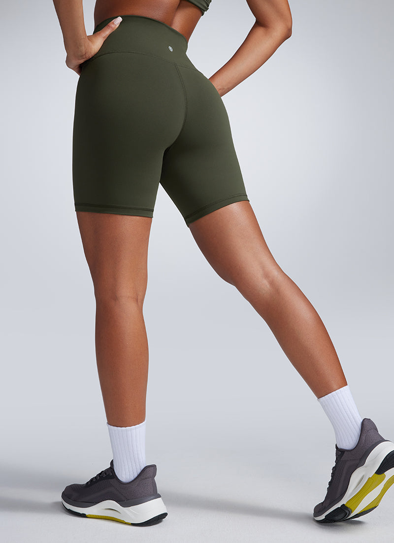 CRZ YOGA Women's Workout High Rise Biker Shorts Butterbreeze Shorts 6'' Olive Green