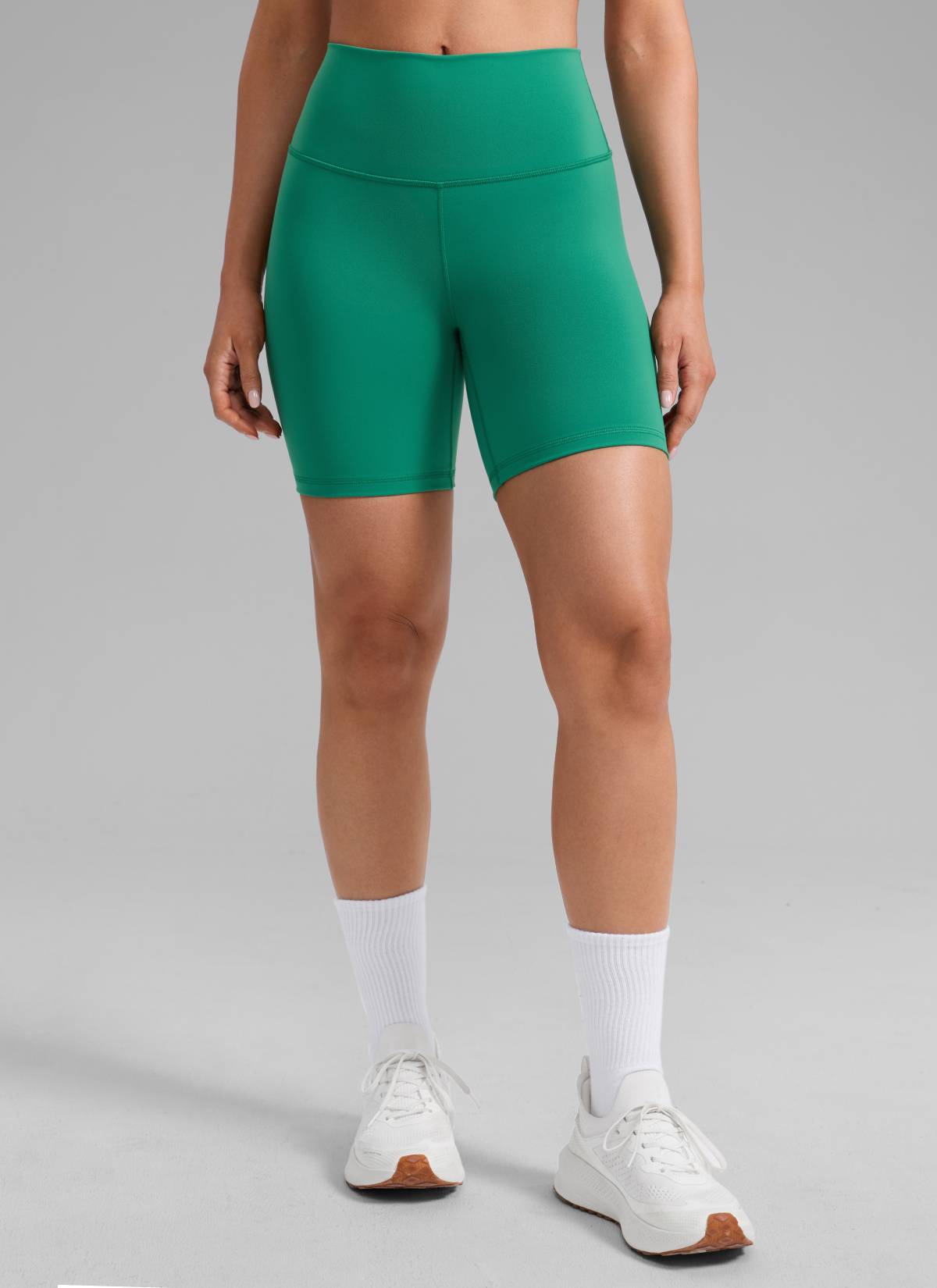 CRZ YOGA Women's Workout High Rise Biker Shorts Butterbreeze Shorts 6'' Cascadia Green @model_info:Mriana
