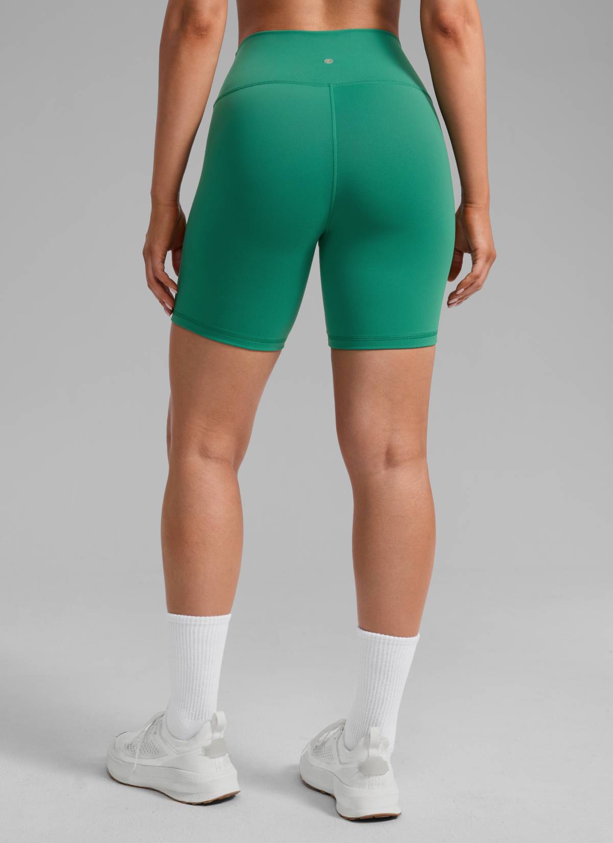 CRZ YOGA Women's Workout High Rise Biker Shorts Butterbreeze Shorts 6'' Cascadia Green @model_info:Mriana