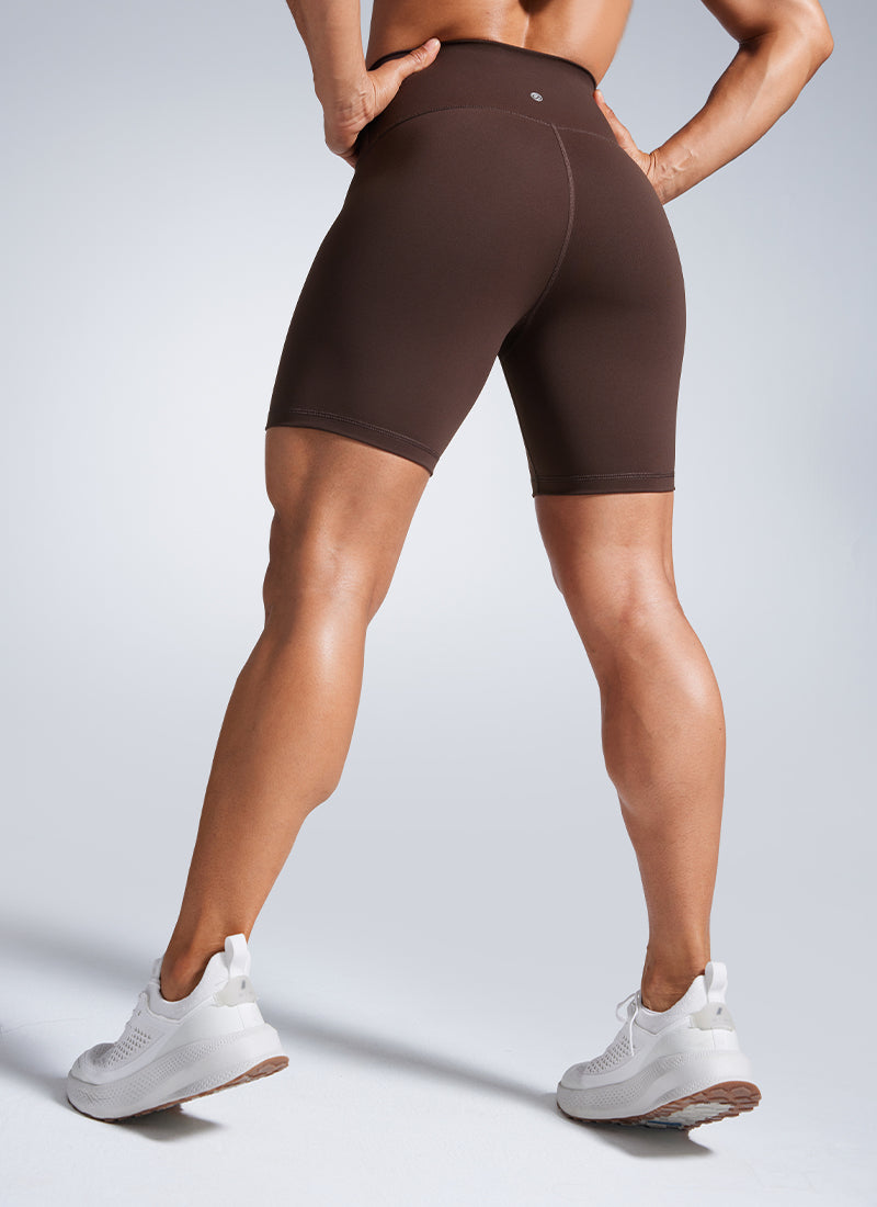 CRZ YOGA Women's Workout High Rise Biker Shorts Butterbreeze Shorts 6'' Hot Fudge Brown