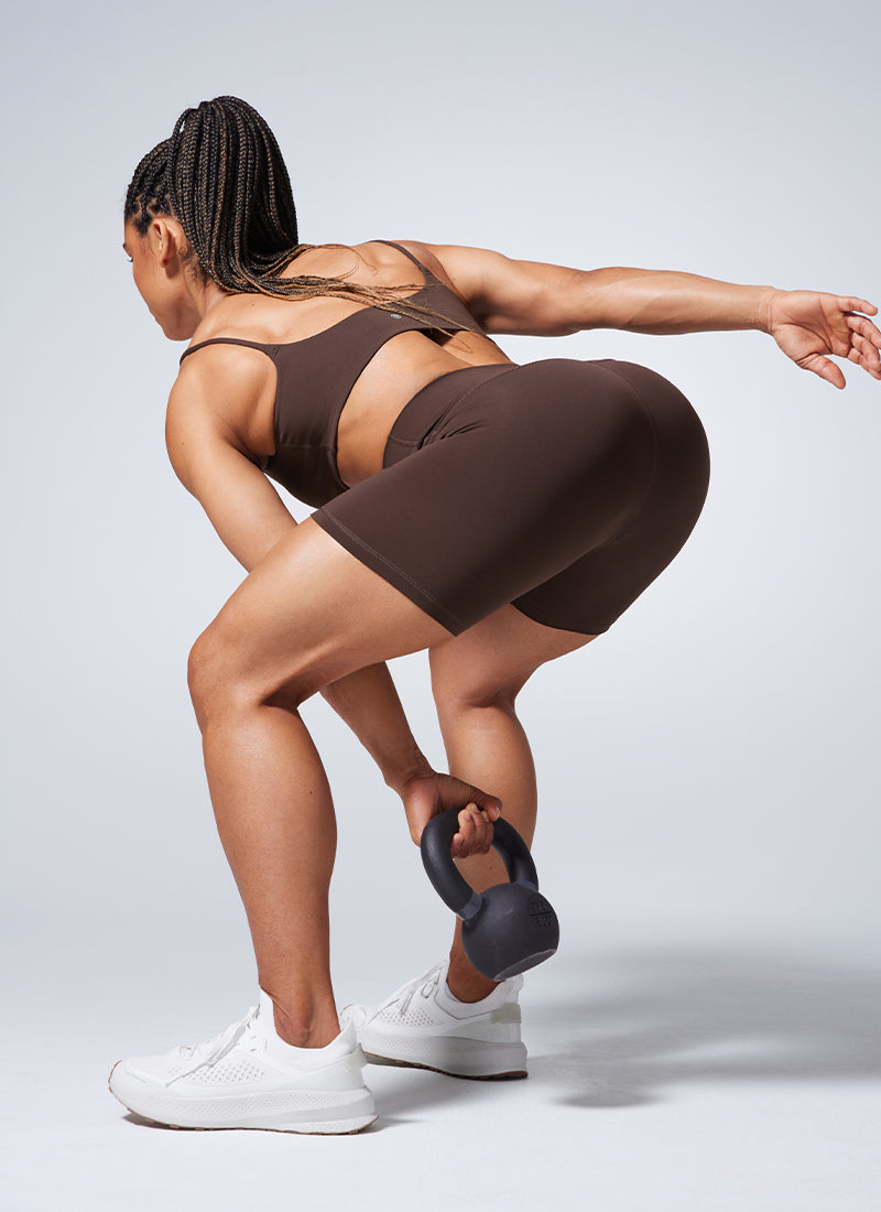 CRZ YOGA Women's Workout High Rise Biker Shorts Butterbreeze Shorts 6'' Hot Fudge Brown