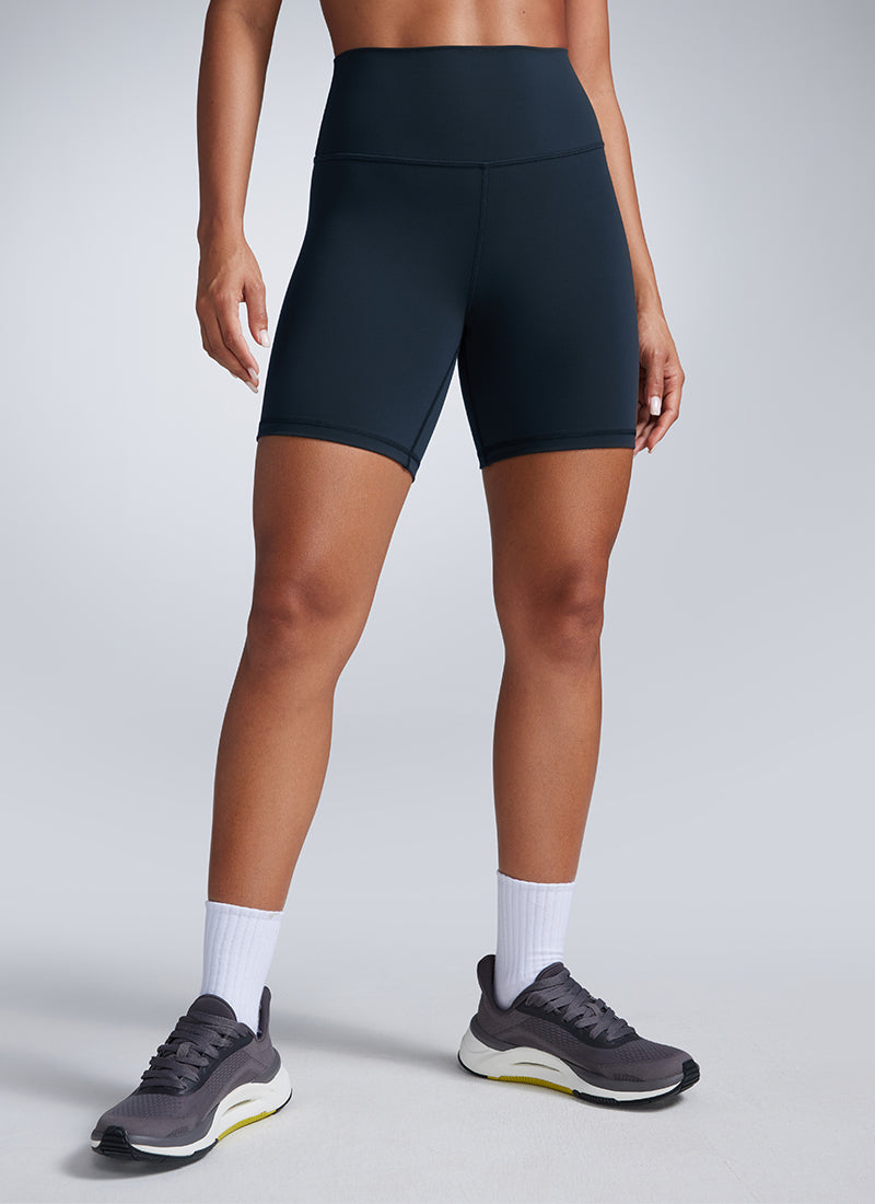 CRZ YOGA Women's Workout High Rise Biker Shorts Butterbreeze Shorts 6'' True Navy @model_info:Crystal