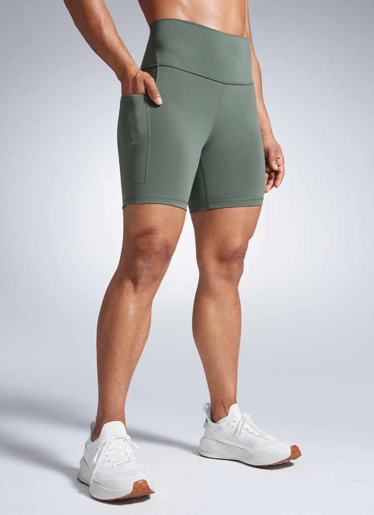 CRZ YOGA Women's Workout High Rise Pocket Shorts Butterbreeze Shorts 6'' Grey Sage