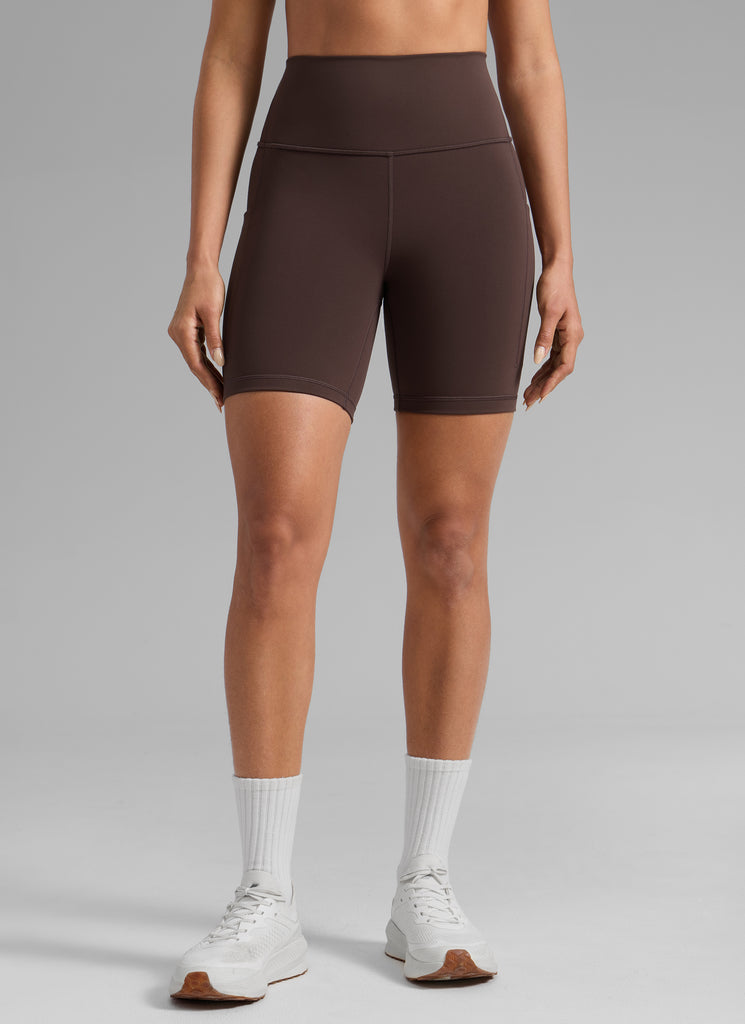 CRZ YOGA Women's Workout High Rise Pocket Shorts Butterbreeze Shorts 6'' Hot Fudge Brown