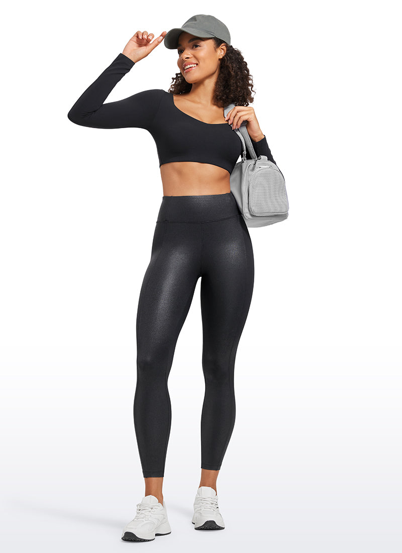 CRZ YOGA Butterluxe Women Matte Faux Leather Leggings Back Pockets 25