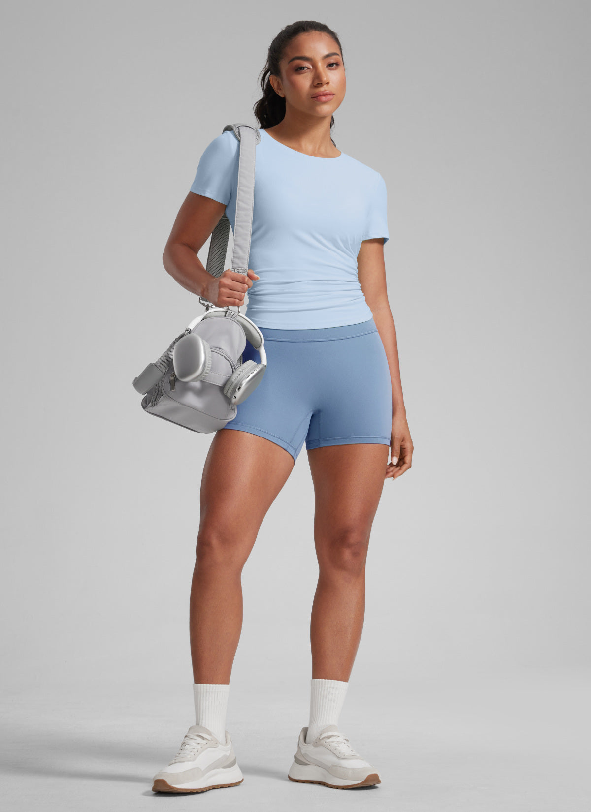 CRZ YOGA Womens Butterlift Scrunch Butt Atheletic Workout Biker Shorts Washed Denim